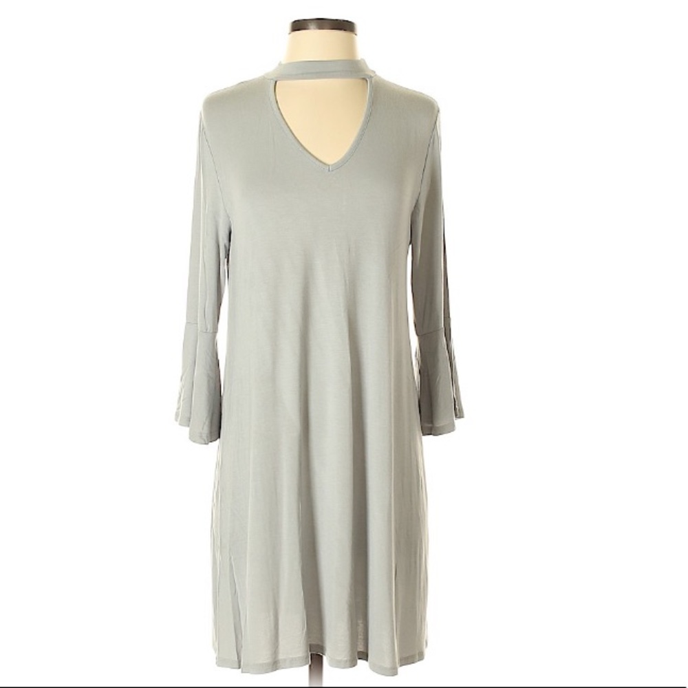 HoneyMe Gray Bamboo Flutter Sleeve Choker Dress